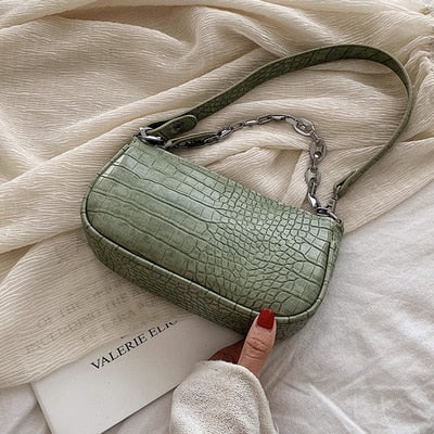 Fashion Crocodile Pattern Baguette bags MINI PU Leather Shoulder Bags For Women 2020 Chain Design Luxury Hand Bag Female Travel