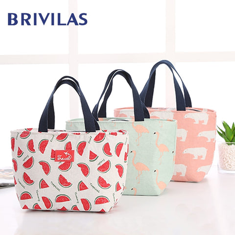 Brivilas lunch bag  for women funny cartoon kids bento cooler bags flamingo thermal breakfast food box portable picnic travel