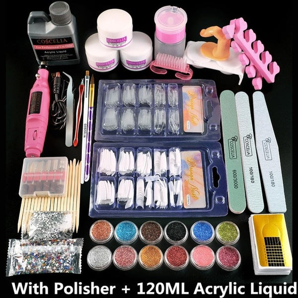 COSCELIA Acrylic Nail Kit Set Of Milling Cutters For Manicure Gel Varnishes Set Nail Art Decorations All For Manicure Nail Kit