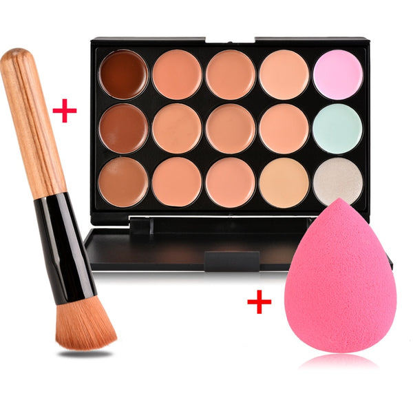 New Face Concealer Makeup Palette +Brushes +Puff Face Base Foundation Bronzer Concealer Contour Pallete Make Up Cosmetics Set