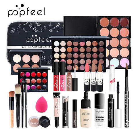 POPFEEL ALL IN ONE makeup kit (eyeshadow, lip gloss,lipstick,makeup brushes,eyebrow,concealer)with makeup bag