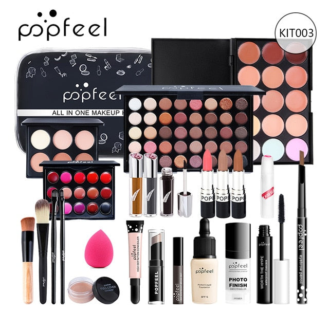 POPFEEL ALL IN ONE makeup kit (eyeshadow, lip gloss,lipstick,makeup brushes,eyebrow,concealer)with makeup bag