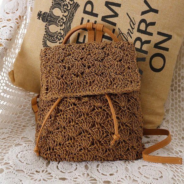 2020 Summer Hollow Out Straw Women Backpack Purse Handmade Woven Shoulder Messenger Bags Ladies Beach Bags Fashion Handbags