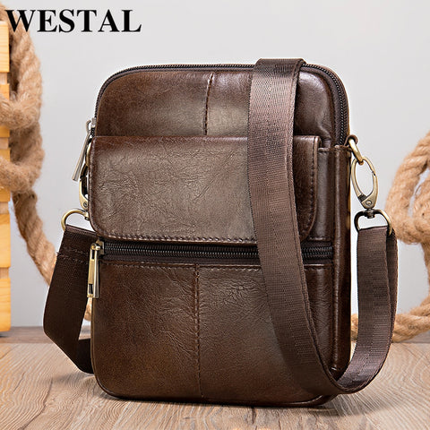 WESTAL genuine leather men's shoulder bag male small phone bag for men crossbody bag men's leather bag thin designer bags 7350