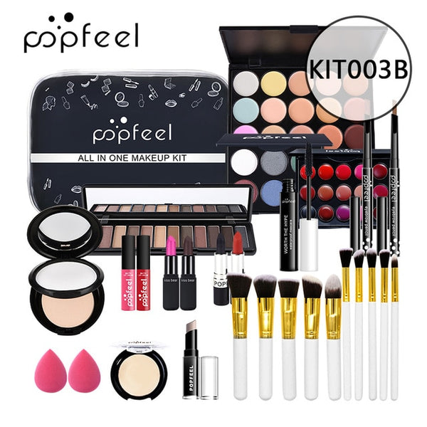 POPFEEL ALL IN ONE makeup kit (eyeshadow, lip gloss,lipstick,makeup brushes,eyebrow,concealer)with makeup bag