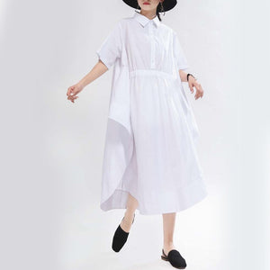 [EAM] Women White Vent Split Joint Big Size Shirt Dress New Lapel Short Sleeve Loose Fit Fashion Tide Spring Summer 2020 1T657