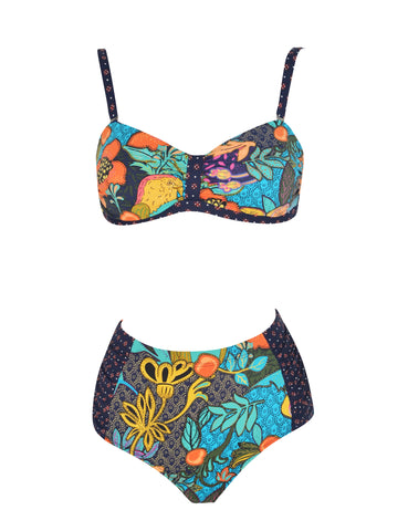 MERMAID- Bikini Women with high panty, bra QUILTED soft rimless, plus size, stamping floral, bikinis offer
