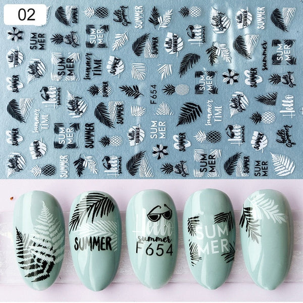 1 Sheet Holographics Nail Sticker Laser Black leave 3D Transfer Beautiful Nail Decals Decoration Summer Popupar DIY Nail Design