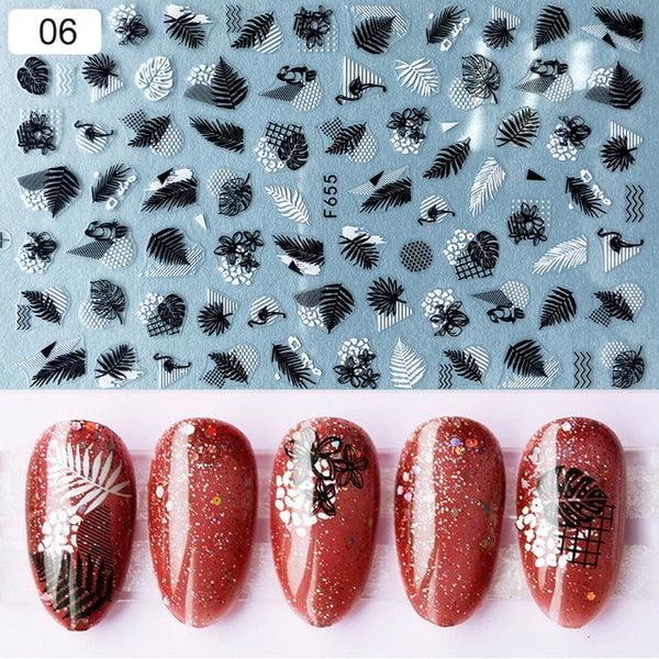 1 Sheet Holographics Nail Sticker Laser Black leave 3D Transfer Beautiful Nail Decals Decoration Summer Popupar DIY Nail Design