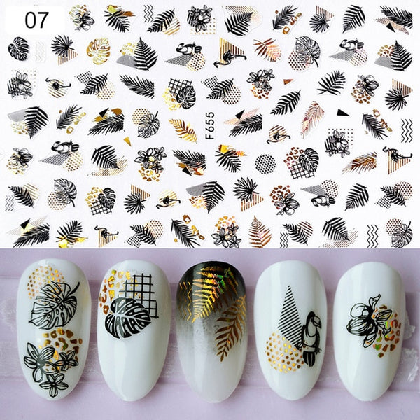 1 Sheet Holographics Nail Sticker Laser Black leave 3D Transfer Beautiful Nail Decals Decoration Summer Popupar DIY Nail Design