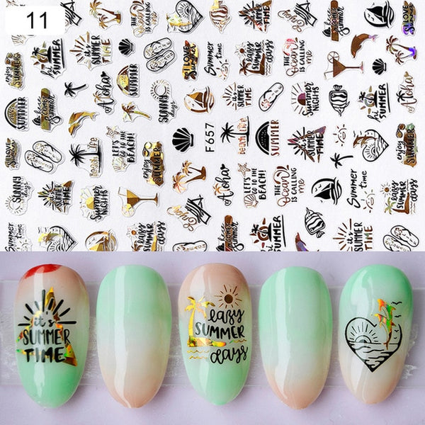 1 Sheet Holographics Nail Sticker Laser Black leave 3D Transfer Beautiful Nail Decals Decoration Summer Popupar DIY Nail Design