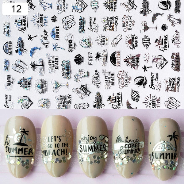 1 Sheet Holographics Nail Sticker Laser Black leave 3D Transfer Beautiful Nail Decals Decoration Summer Popupar DIY Nail Design