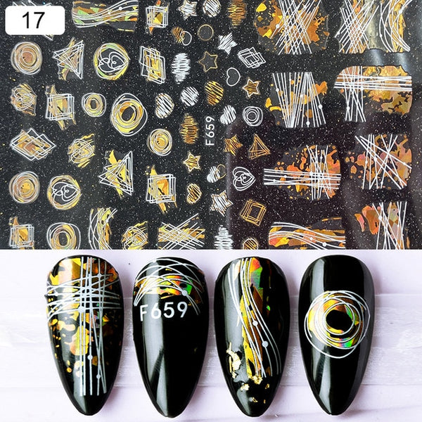 1 Sheet Holographics Nail Sticker Laser Black leave 3D Transfer Beautiful Nail Decals Decoration Summer Popupar DIY Nail Design