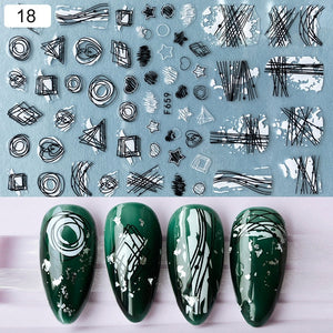 1 Sheet Holographics Nail Sticker Laser Black leave 3D Transfer Beautiful Nail Decals Decoration Summer Popupar DIY Nail Design