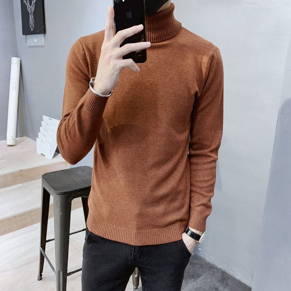 2019 Winter New Men's Turtleneck Sweaters Black Sexy Brand Knitted Pullovers Men Solid Color Casual Male Sweater Autumn Knitwear