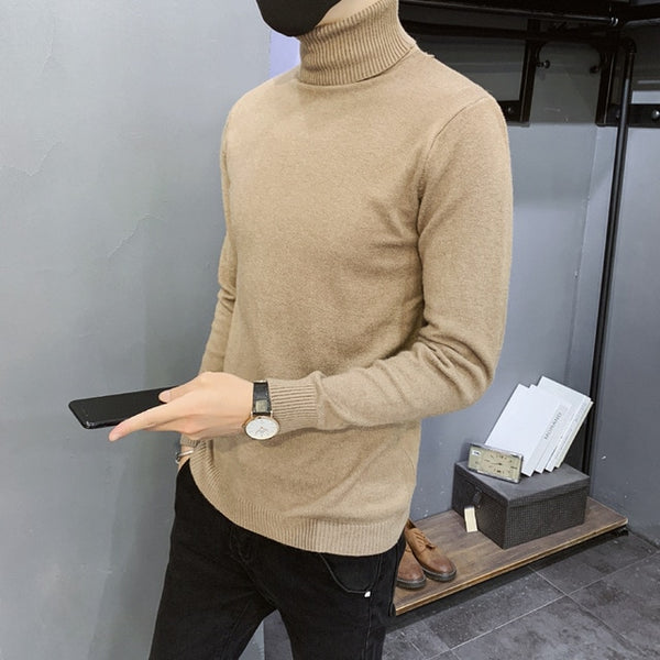 2019 Winter New Men's Turtleneck Sweaters Black Sexy Brand Knitted Pullovers Men Solid Color Casual Male Sweater Autumn Knitwear
