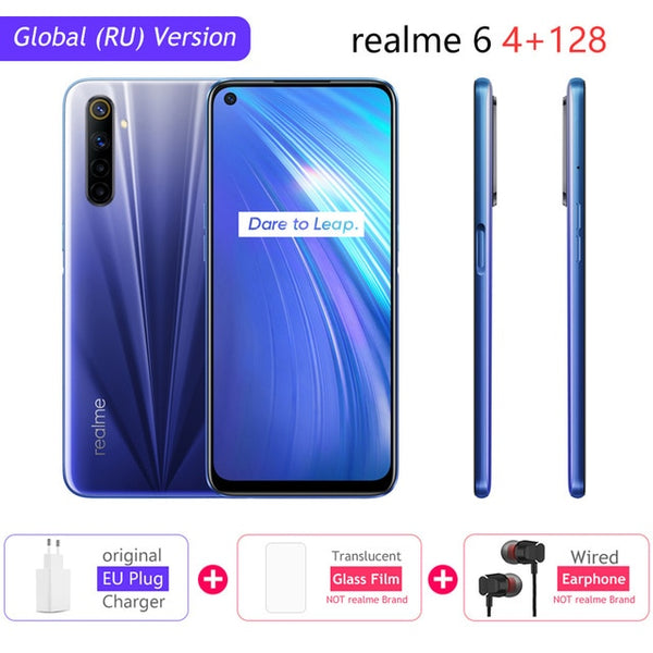 realme 6 Global Version Mobile Phone 4GB RAM 128GB ROM 30W Flash Charge 4300mAh  Helio G90T 64MP Camera NFC Play Store EU Plug
