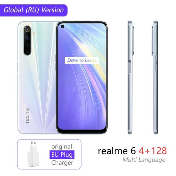 realme 6 Global Version Mobile Phone 4GB RAM 128GB ROM 30W Flash Charge 4300mAh  Helio G90T 64MP Camera NFC Play Store EU Plug
