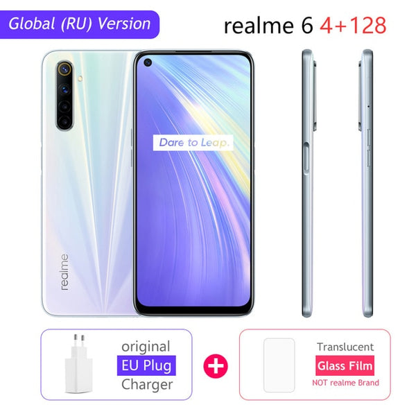 realme 6 Global Version Mobile Phone 4GB RAM 128GB ROM 30W Flash Charge 4300mAh  Helio G90T 64MP Camera NFC Play Store EU Plug