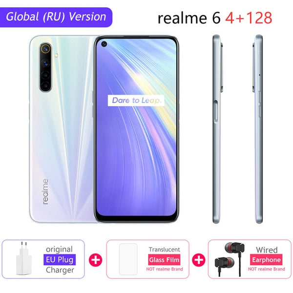 realme 6 Global Version Mobile Phone 4GB RAM 128GB ROM 30W Flash Charge 4300mAh  Helio G90T 64MP Camera NFC Play Store EU Plug