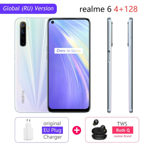realme 6 Global Version Mobile Phone 4GB RAM 128GB ROM 30W Flash Charge 4300mAh  Helio G90T 64MP Camera NFC Play Store EU Plug
