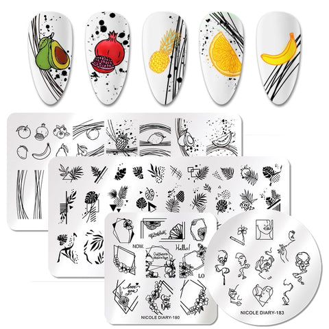 Summer Fruits Design Stamp Plates Leaf Flower Line Patterns Nail Art Stamping Template Printing Stencil Image Transfer Tool