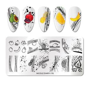 Summer Fruits Design Stamp Plates Leaf Flower Line Patterns Nail Art Stamping Template Printing Stencil Image Transfer Tool