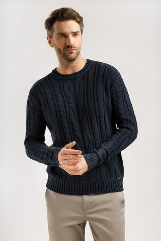 Finn flare men's knitted jumper in dark blue of 100% acrylic, collection зима-2019