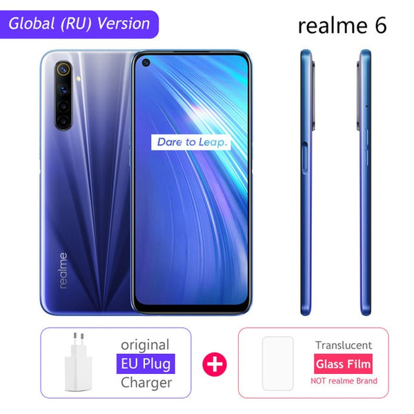 realme 6 Global Version Mobile Phone 4GB 8GB RAM 128GB ROM 30W EU Flash Charge 4300mAh Helio G90T 64MP Camera NFC Play Store