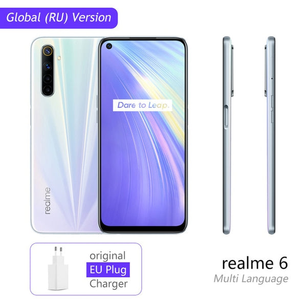 realme 6 Global Version Mobile Phone 4GB 8GB RAM 128GB ROM 30W EU Flash Charge 4300mAh Helio G90T 64MP Camera NFC Play Store