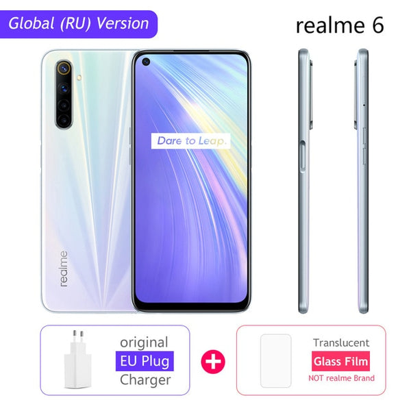 realme 6 Global Version Mobile Phone 4GB 8GB RAM 128GB ROM 30W EU Flash Charge 4300mAh Helio G90T 64MP Camera NFC Play Store