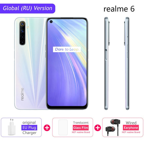 realme 6 Global Version Mobile Phone 4GB 8GB RAM 128GB ROM 30W EU Flash Charge 4300mAh Helio G90T 64MP Camera NFC Play Store