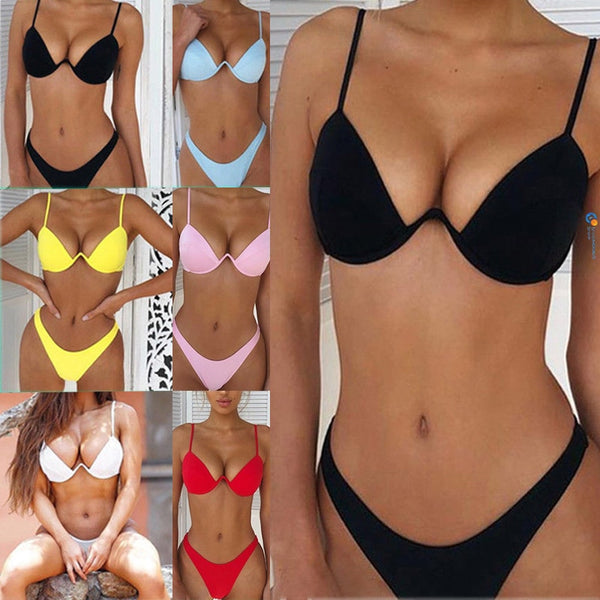 Hot Sale Women Push-up Bandage Bikini Solid Color Swimsuit Low Waist Triangle Swimwear Sexy Bathing Suit Maillot De Bain Femme