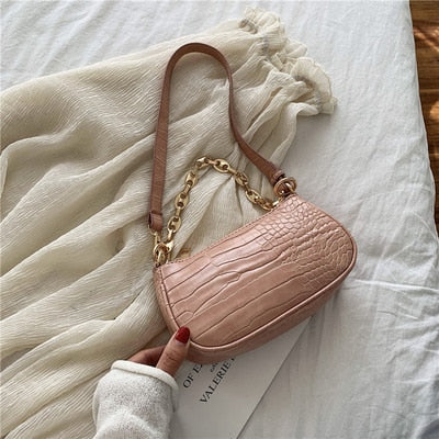 Fashion Crocodile Pattern Baguette bags MINI PU Leather Shoulder Bags For Women 2020 Chain Design Luxury Hand Bag Female Travel