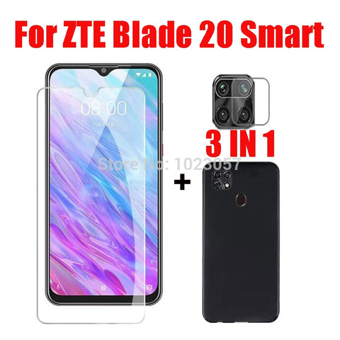 3-in-1 Case + Camera Tempered Glass On  For ZTE Blade 20 ScreenProtector Glass For ZTE Blade 20 Smart 2019 3D Glass